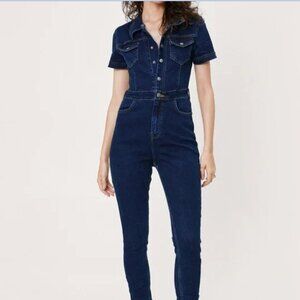 Nastygal Short Sleeve Denim Jean Jumpsuit / Boilersuit